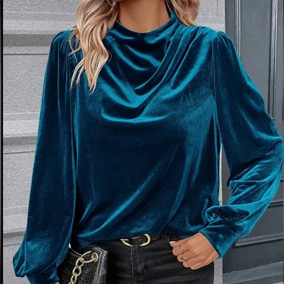 Luxe Velvet Cowl Neck Top Blouse Shirt - Picture 3 of 16